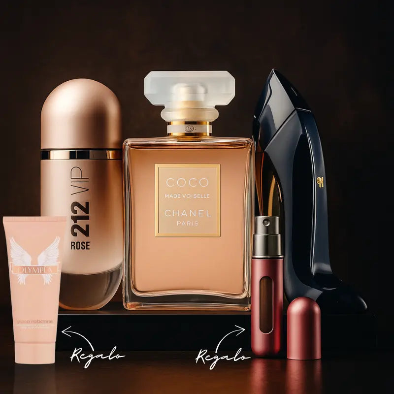 Kit 3 perfumes Good Girl, 212 Vip Rosé, Mademoiselle